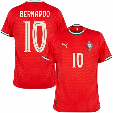 camisa de futebol portugal I 25/26 versão torcedor cor vermelho, camisa seleção portugal personalizada com nome e número do jogador bernardo silva, camisa portugal bernado silva camisa personalizada bernardo 10