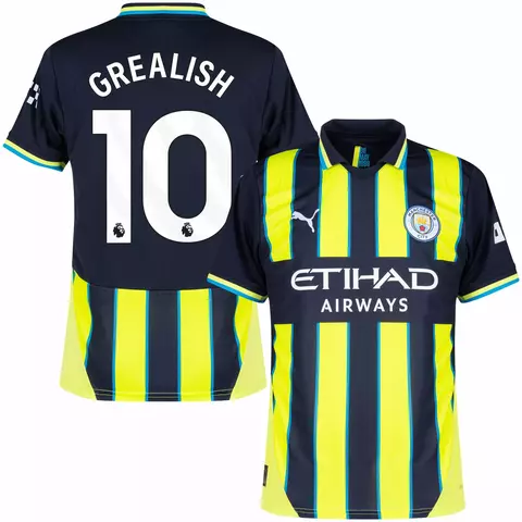 Camisa do Manchester City III 24/25 na cor verde, versão torcedor, com nome e número de Grealish. Camisa Manchester city personalizada com nome e número do jogador grealish