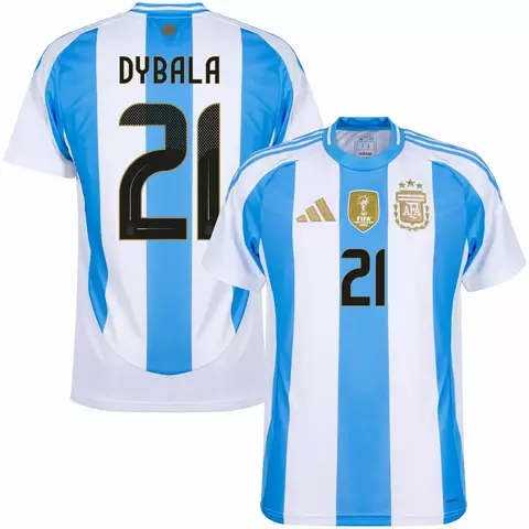 camisa seleção argentina I 24/25 cor azul e branco, camisa jogador dybala número 21 camisa personalizada com nome e número.