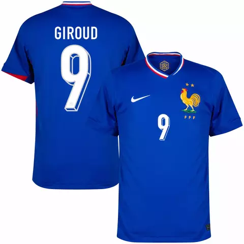 camisa de futebol frança I 24/25 versão torcedor cor azul, camisa seleção da frança eurocopa copa do mundo personalizada com nome e número do jogador giroud, camisa frança giroud