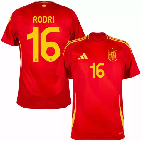 camisa versão torcedor seleção espanha I 24/25 cor vermelha personalizada com nome e número do jogador rodri