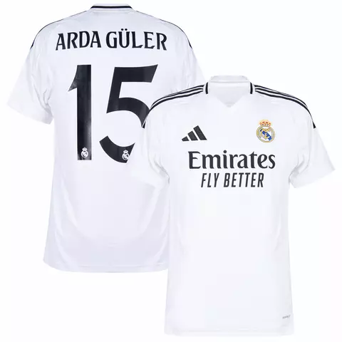 Camisa de futebol Real Madrid I 24/25 Versão Torcedor. camisa de time real madrid personalizada com nome e número do jogador arda guler.