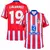 Camisa vermelha do Atlético de Madrid com listras horizontais e número 19 nas costas, versão torcedor da Nike. Camisa Julian Alvarez atlético de madrid