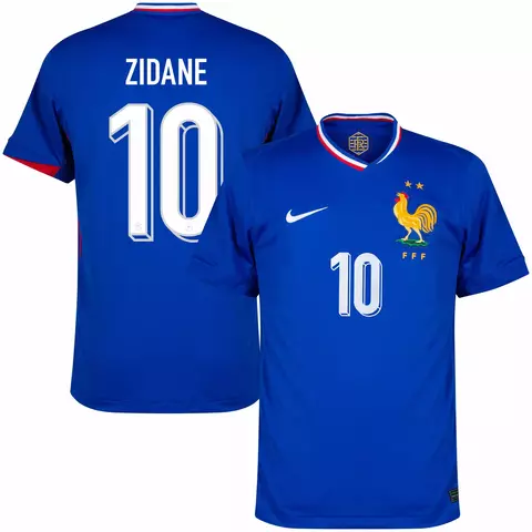 camisa de futebol seleção da frança cor azul personalizada com nome e número do jogador zidane da frança.