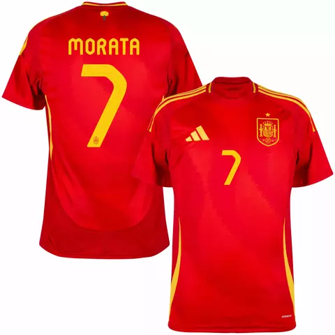 camisa seleção espanha  versão torcedor cor vermelho personalizada com nome e número do jogador morata.