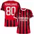 Camisa do Milan I 25/25 com o nome Ronaldinho e número 80, em cores preto e vermelho, versão torcedor. camisa milan personalizada com nome e número do jogador ronaldinho gaúcho