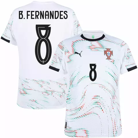 camisa de futebol portugal II 25/26 versão torcedor cor Branco, camisa seleção portugal personalizada com nome e número do jogador bruno fernandes, camisa portugal bruno fernandes, camisa personalizada b. fernandes 10.
