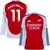 Camisa Manga longa do Arsenal, versão torcedor, com o nome "Martinelli" e o número 11 nas costas, destacando o logotipo da Emirates na frente. Camisa arsenal manga longa personalizada com nome e número do joagdor martinelli