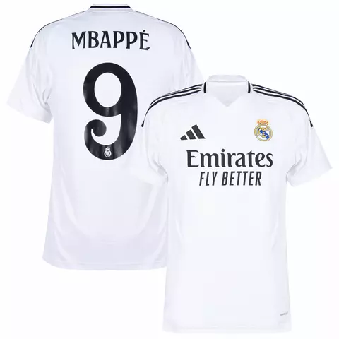 Camisa de futebol Real Madrid I 24/25 Versão Torcedor. camisa de time real madrid personalizada com nome e número do jogador mbappé, camisa real madrid mbappe