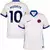 Camisa de futebol Chelsea II 24/25 branca com detalhes em azul e laranja, frente com logo Nike e escudo do Chelsea, personalizada costas com nome Mudryk e número 10.