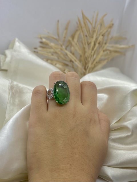 Anel Prata Pedra Verde