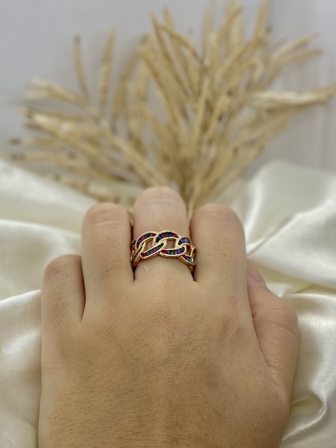 Anel Dourado Entrelaçado Colorido