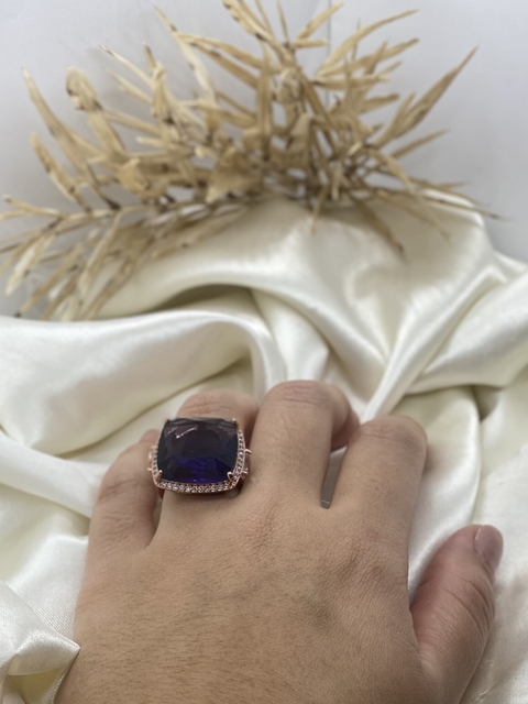 Anel Rose Pedra Roxo