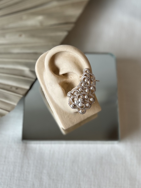 Brinco Ear Cuff Dourado Maxi Cravejado Perolas - comprar online