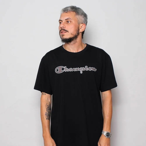Camiseta Champion Script Metal Tecido Meia Malha Fino