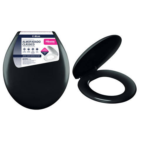 ASSENTO SANITÁRIO OVAL ALMOFADADO CLÁSSICO PRETO ATLAS