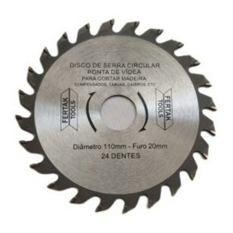 DISCO PARA SERRA CIRCULAR COM VIDEA 110MM 24 DENTES FERTAK TOOLS