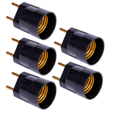 KIT COM 5 ADAPTADOR SOQUETE E27 PARA TOMADA PRETO FERTAK TOOLS