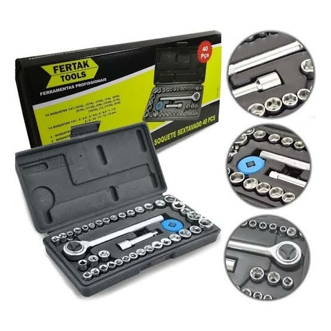 JOGO DE SOQUETES COM CATRACA 40 PEÇAS FERTAK TOOLS