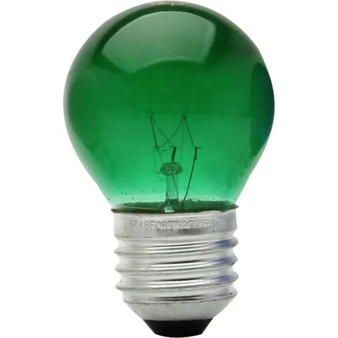 LAMPADA BOLINHA E27 15W 127V VERDE BRASFORT
