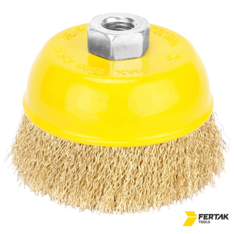 ESCOVA AÇO CÔNICA ONDULADO M14 3" 75MM FERTAK TOOLS