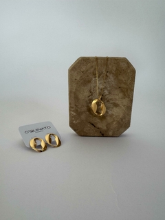 Corrente Média e Brinco Organico - Banhada Ouro 18k