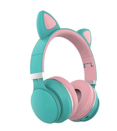 Fone de Ouvido Headphone Bluetooth Rádio Fm Aux Sd Sem Fio LED RGB Infantil Gatinho Rosa Verde A-086
