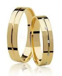 Par de Alianças Reta Frisada Cravada 4MM Ouro 18K ZOE006