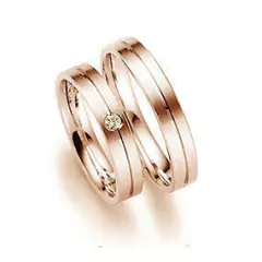 Par de Alianças Lisa Frisada Cravada com Zircônia 6mm Folheado em Ouro Rose ROS025