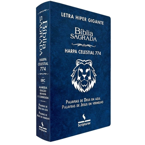 Bíblia Capa Clássica Leão Azul - Letra Hiper Gigante c/ índíce