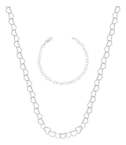 Kit de Colar e Pulseira Elo de Coração Vazados