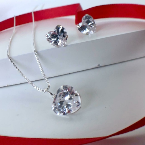 Conjunto Ponto De Luz Coração Zircônia Cristal 9mm 45 CM