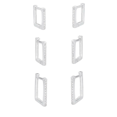 Kit Trio de Argolas Quadradas Cravejadas