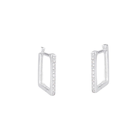 Argola Quadrada Cravejada em Micro Zircônia Cristal Pequena