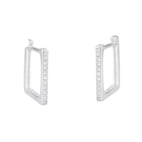 Argola Quadrada Cravejada em Micro Zircônia Cristal media