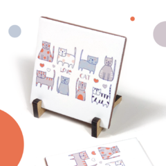 Mini Azulejo Love Cat - kit com 10