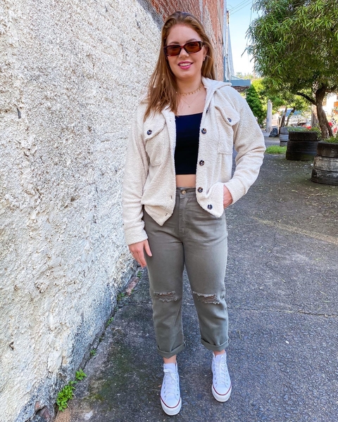 CALÇA MOM SARJA ANGEL VERDE MILITAR