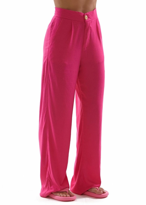 CALÇA WIDE LEG VIDA MARINHA LINHO ROSA