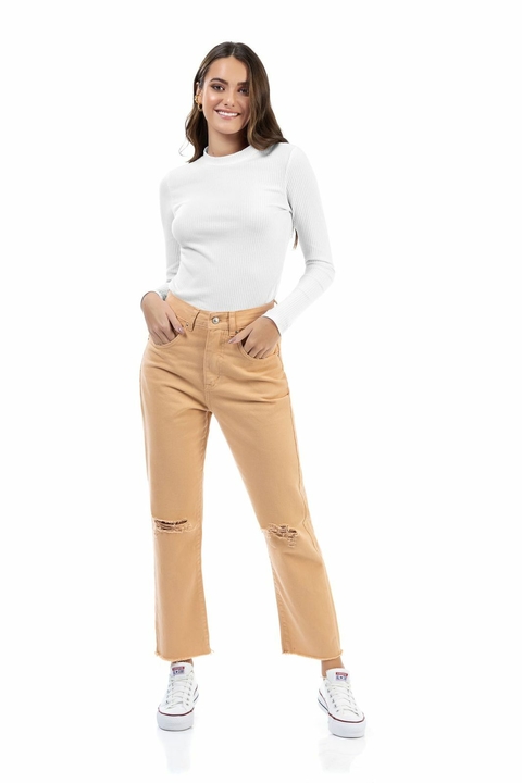 CALÇA MOM SARJA ANGEL CARAMELO
