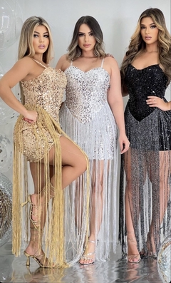 VESTIDO CURTO PAETÊ E FRANJA