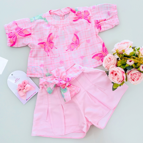 Conjunto Borboleta Rosa