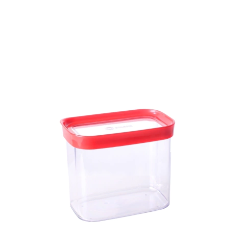 Pote hermético transparente com tampa vermelha, capacidade de 1000ml.
