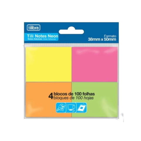 Bloco Adesivo Tilibra Neon 4 Cores Tili Notes 38X50mm