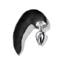 Plug Anal em Aço Cromado c/ cauda de Raposa do Artico c/ 30 cm - Joia Anal - HARD
