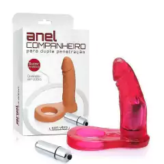 Anél Companheiro para DP c/ Vibro 11 x 2,5 cm na cor Vermelho Translucido - Com vibrador torpedo