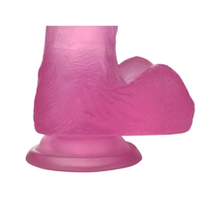 Pênis Rosa em Jelly Super Macio e Firme 17,5 cm com Escroto e Ventosa - Mais Prazer