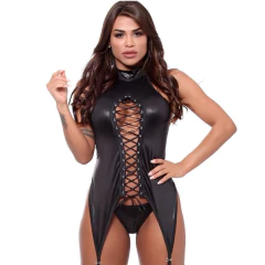 Body sexy com ilhós com liga para fixação da meia  Dominatrixxx - comprar online