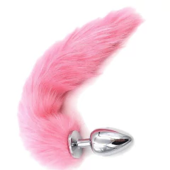 Plug Anal em Aço Cromado com cauda de Raposa c/ 25 cm - Joia Anal - Rosa - comprar online