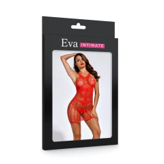 Mini Vestido Sensual Vermelho em Renda e Arrastão com Alça - Eva Intimate na internet