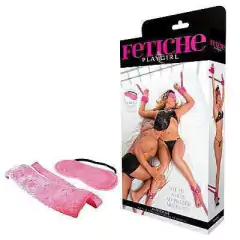 Kit Bondage com 4 Amarras e Venda de pelúcia - cor rosa